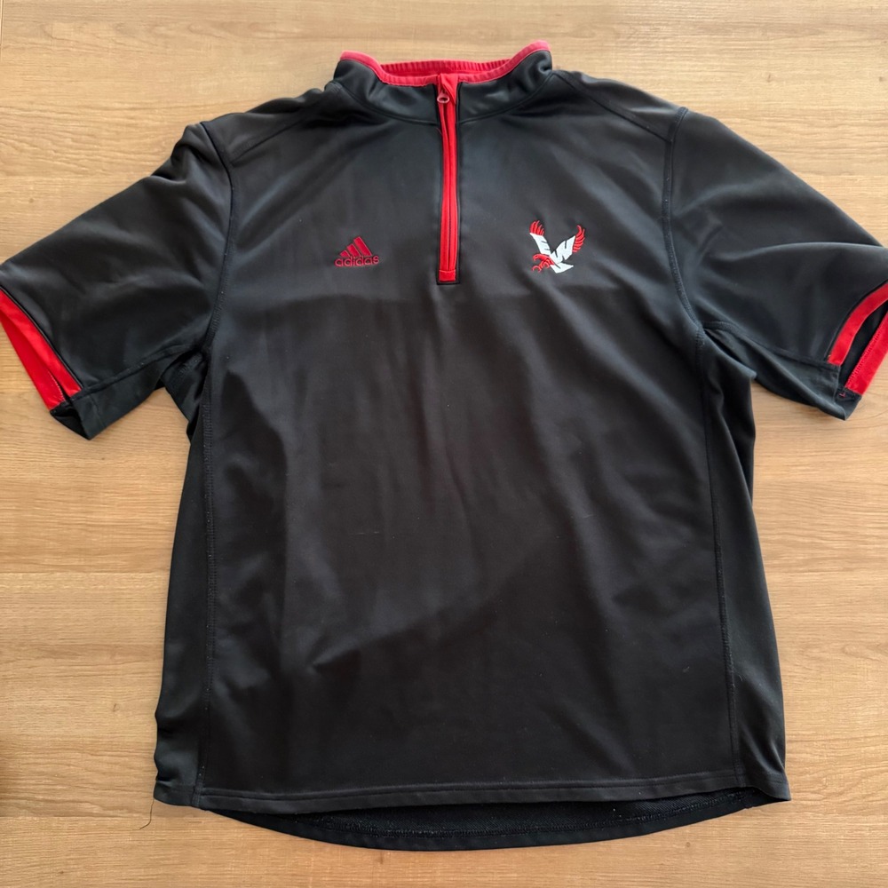 Adidas Mens Black Red Quarter Zip Short Sleeve Pullover Shirt Eagle Logo Large